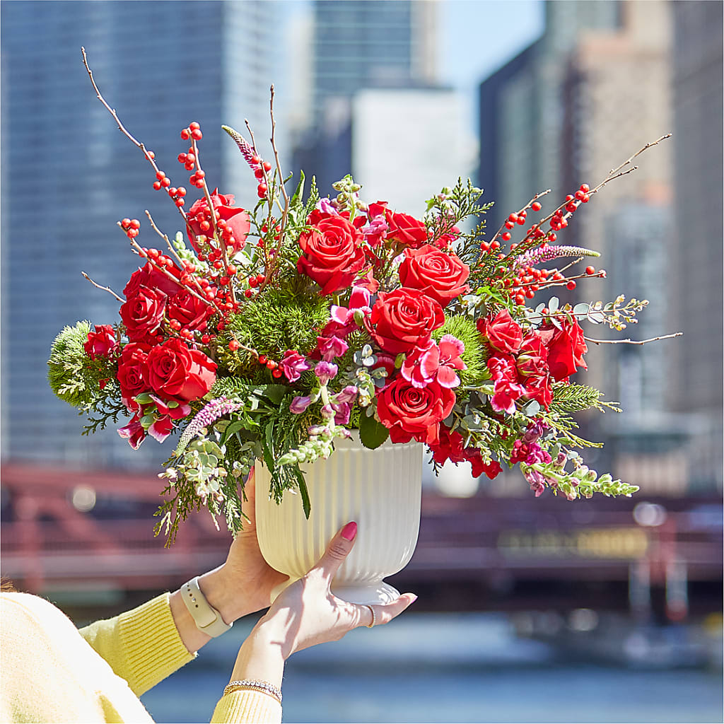 Big Red Bow Bouquet – Serenity Floral, Lake Geneva WI