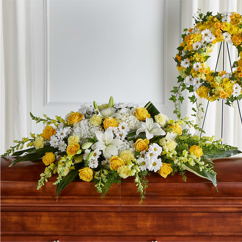 Golden Harmony Casket Spray – Serenity Floral, Lake Geneva WI
