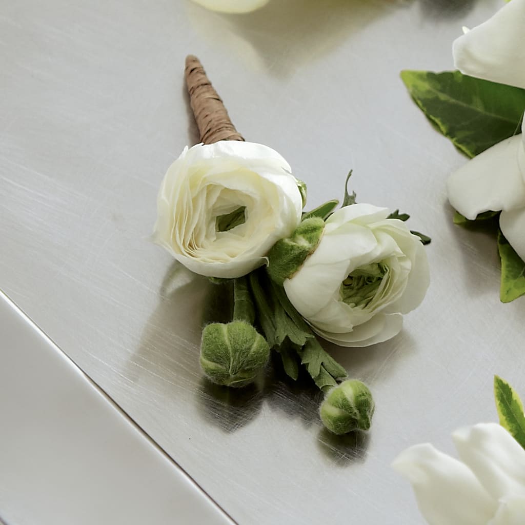 White Ranunculus Boutonniere – Serenity Floral, Lake Geneva WI