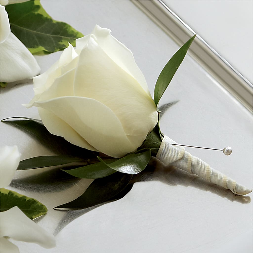 White Rose Boutonniere – Serenity Floral, Lake Geneva WI