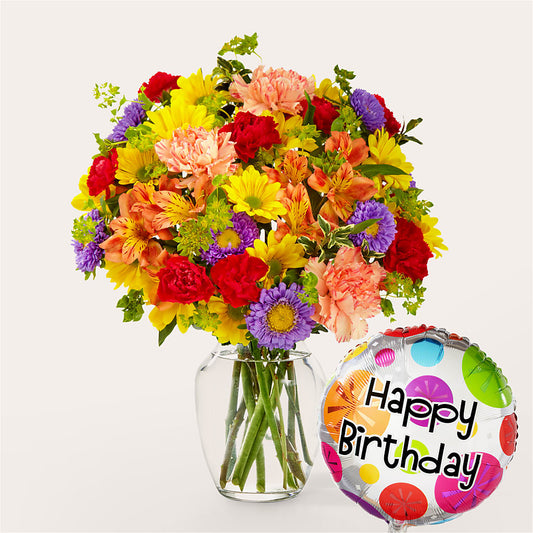 Kaleidoscope Bouquet with Birthday Balloon –  Serenity Floral, Lake Geneva WI