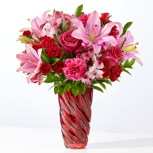 In Love Bouquet with Luxe Swirl Vase –  Serenity Floral, Lake Geneva WI