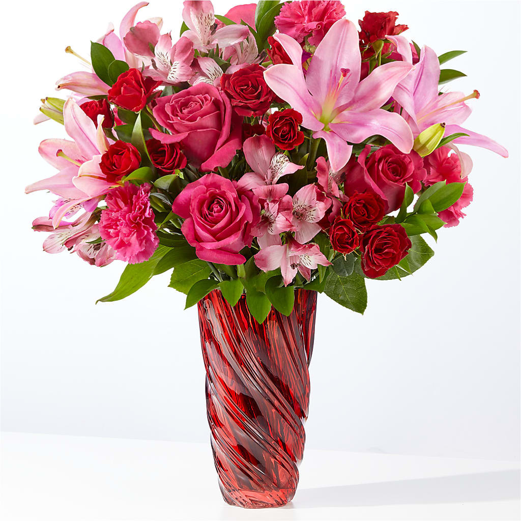 In Love Bouquet with Luxe Swirl Vase –  Serenity Floral, Lake Geneva WI