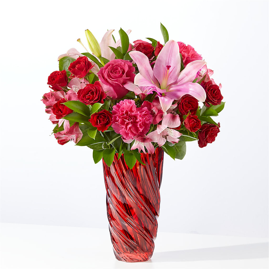 In Love Bouquet with Luxe Swirl Vase –  Serenity Floral, Lake Geneva WI