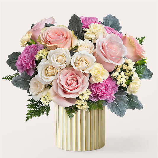 Blissful Moments Bouquet with Ivory Vase –  Serenity Floral, Lake Geneva WI