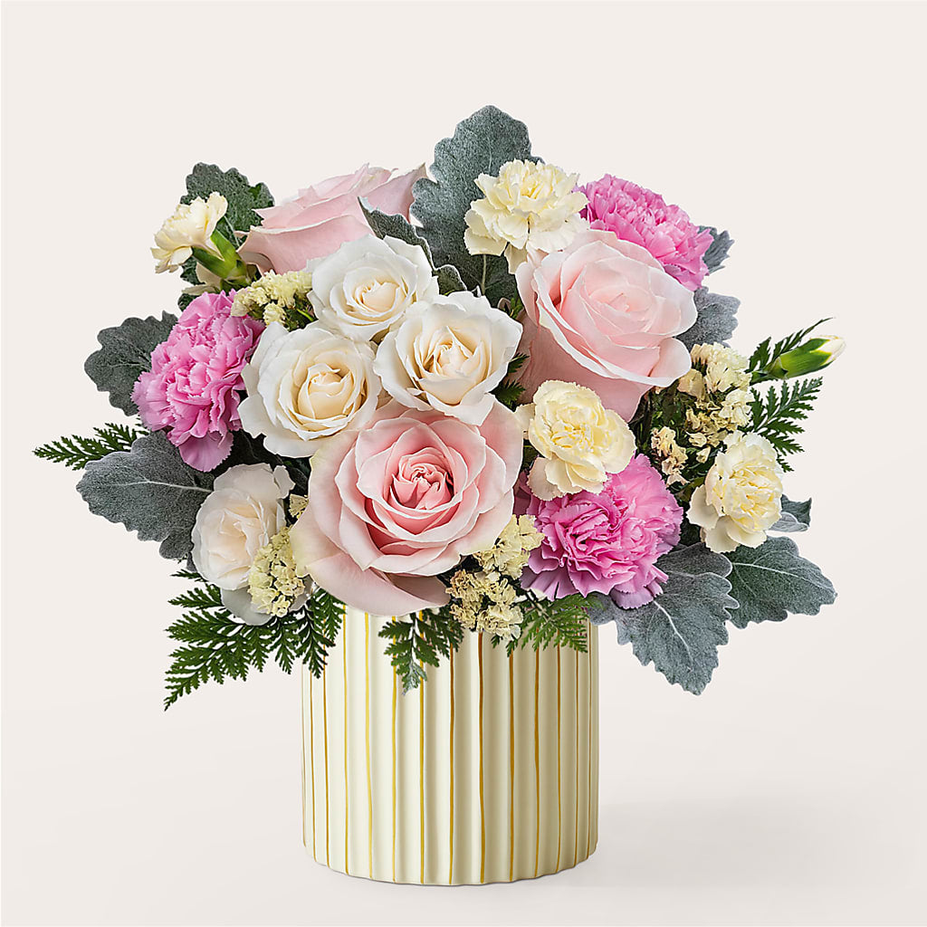 Blissful Moments Bouquet with Ivory Vase –  Serenity Floral, Lake Geneva WI