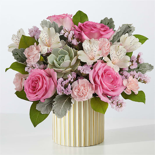 Dusty Rose Bouquet with Ivory Vase –  Serenity Floral, Lake Geneva WI