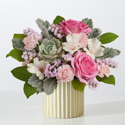 Dusty Rose Bouquet with Ivory Vase –  Serenity Floral, Lake Geneva WI
