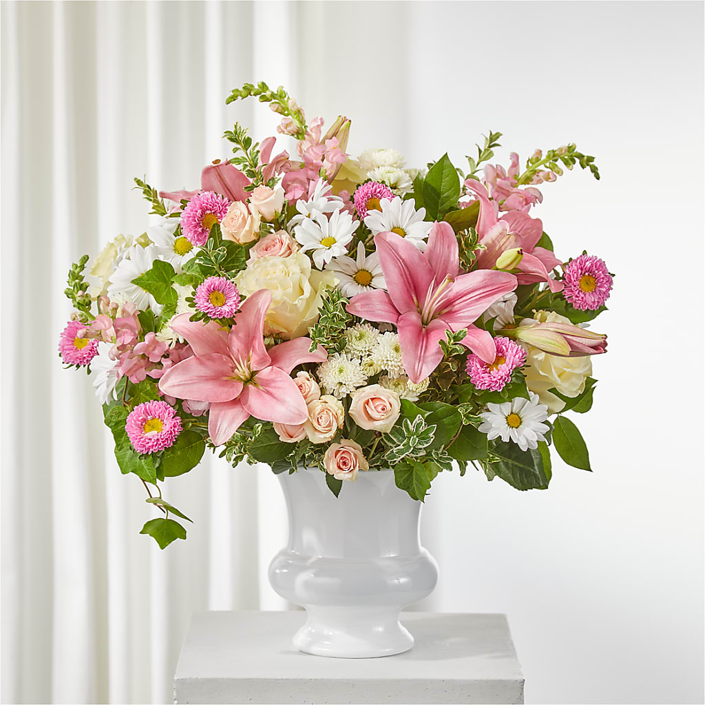Empathetic Blooms Urn Arrangement –  Serenity Floral, Lake Geneva WI