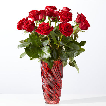 Classic Love Red Rose Bouquet with Luxe Swirl Vase –  Serenity Floral, Lake Geneva WI