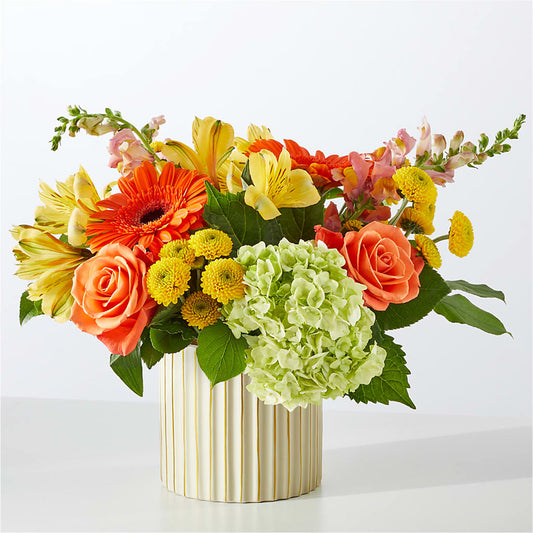 Autumn Sunshine Bouquet with Ivory Vase –  Serenity Floral, Lake Geneva WI