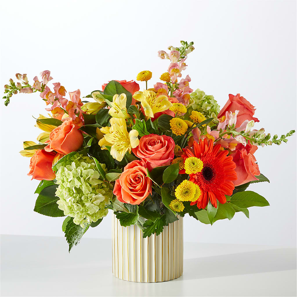 Autumn Sunshine Bouquet with Ivory Vase –  Serenity Floral, Lake Geneva WI