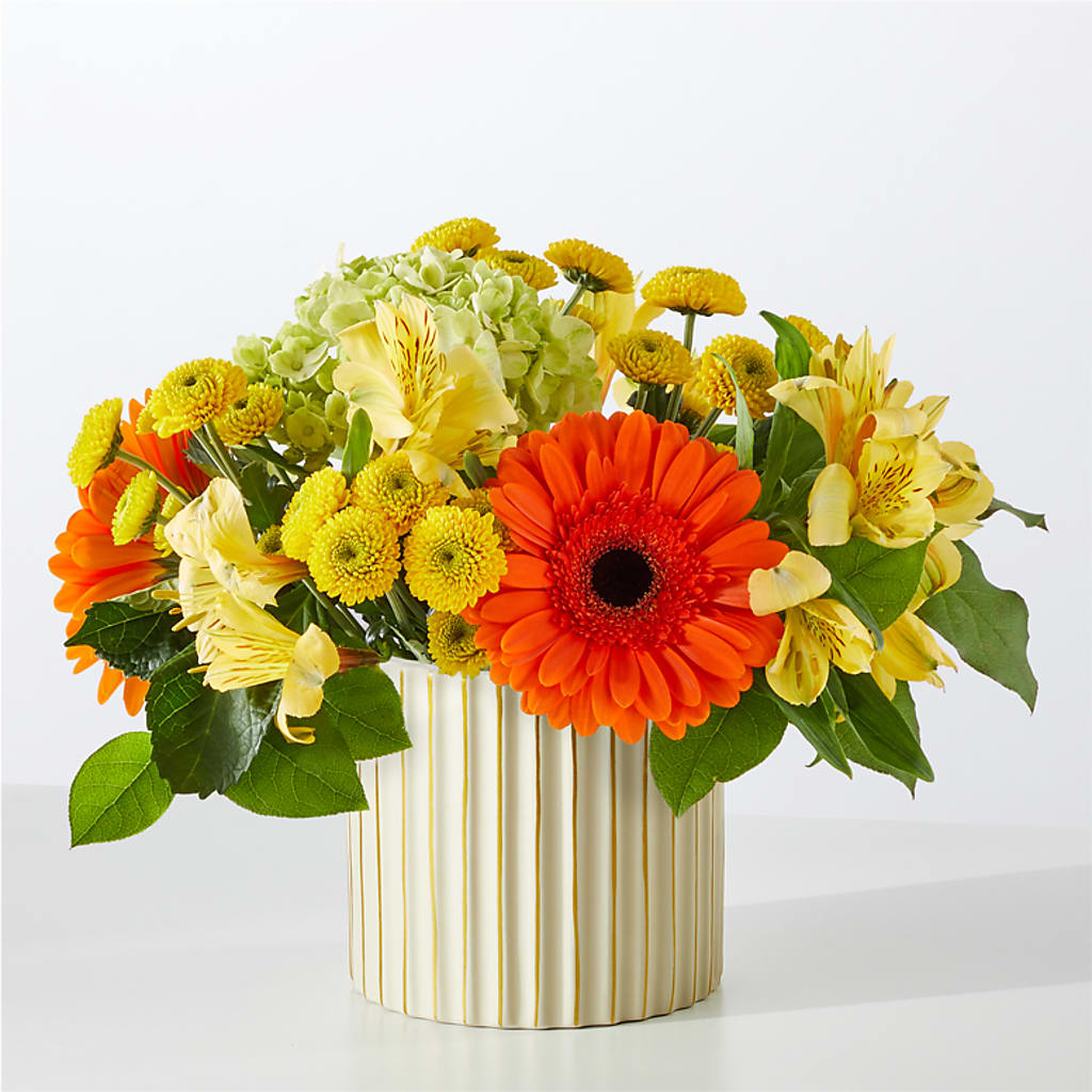 Autumn Sunshine Bouquet with Ivory Vase –  Serenity Floral, Lake Geneva WI