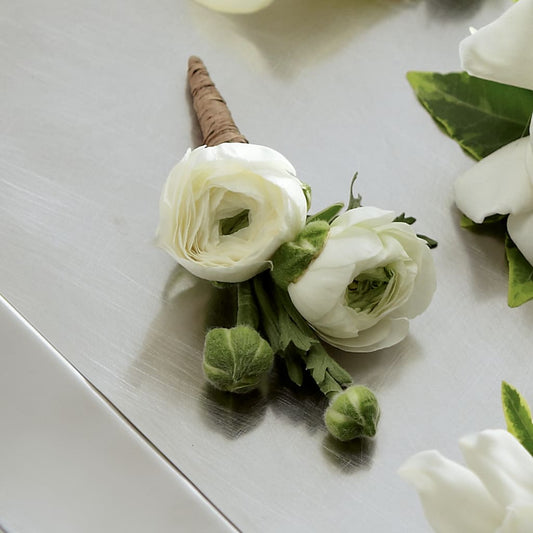 White Ranunculus Boutonniere –  Serenity Floral, Lake Geneva WI