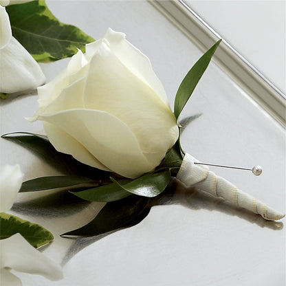 White Rose Boutonniere –  Serenity Floral, Lake Geneva WI